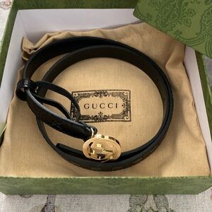 Gucci Double G Pin Buckle Leather Belt Women Black